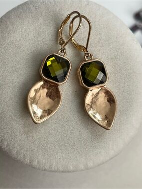 Alm Soho Statement Earrings Dangle Drop Gold And Green Rhinestone